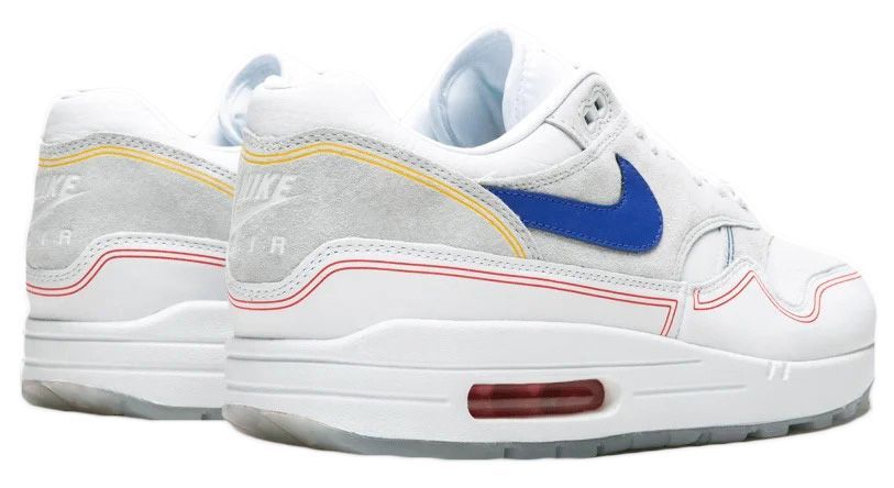 Nike Air Max 87, серый с белым и синим, нубук, кожа, мужские
